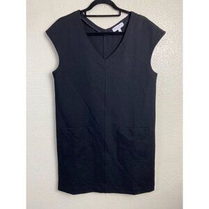 Michael Stars Sleeveless V Neck Ponte Knit Relaxed Black Dress Women Medium LBD